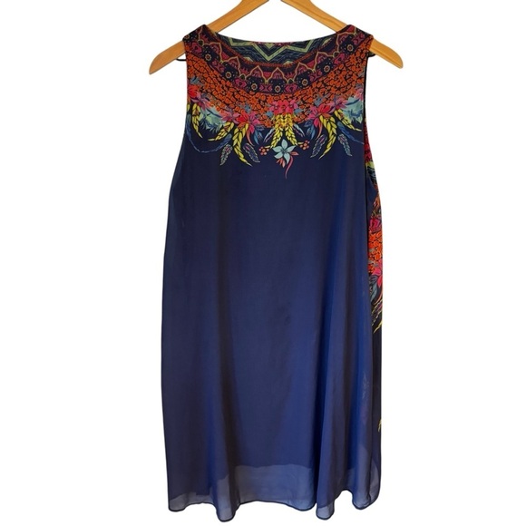 Desigual Double Layer Boho Dream Catcher Chiffon Navy Shift Dress Sz 42 (US 14) - Picture 2 of 6